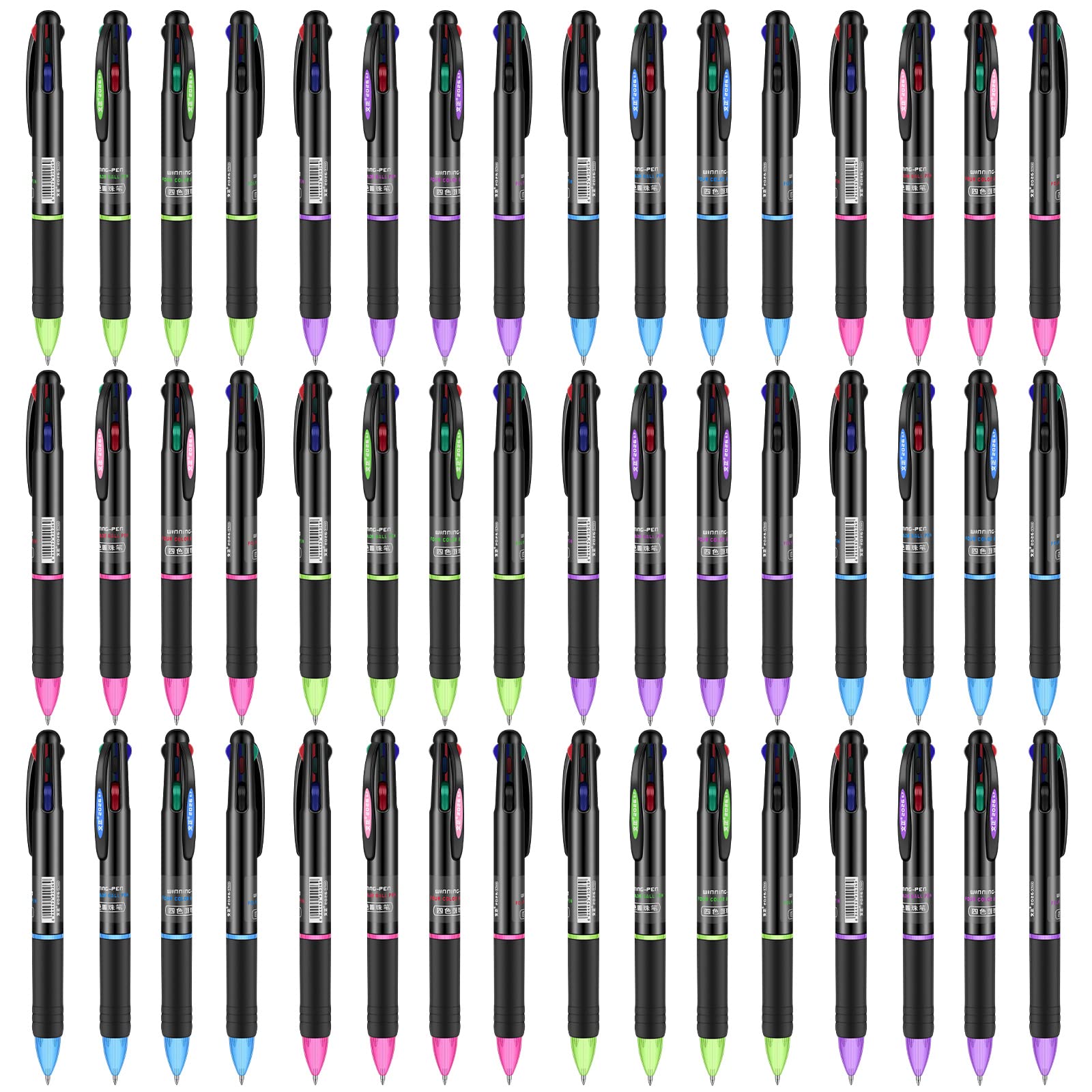 Geyee 48 Pack 4 Color Pens Retractable, 0.7 Mm Ballpoint Pen for Office