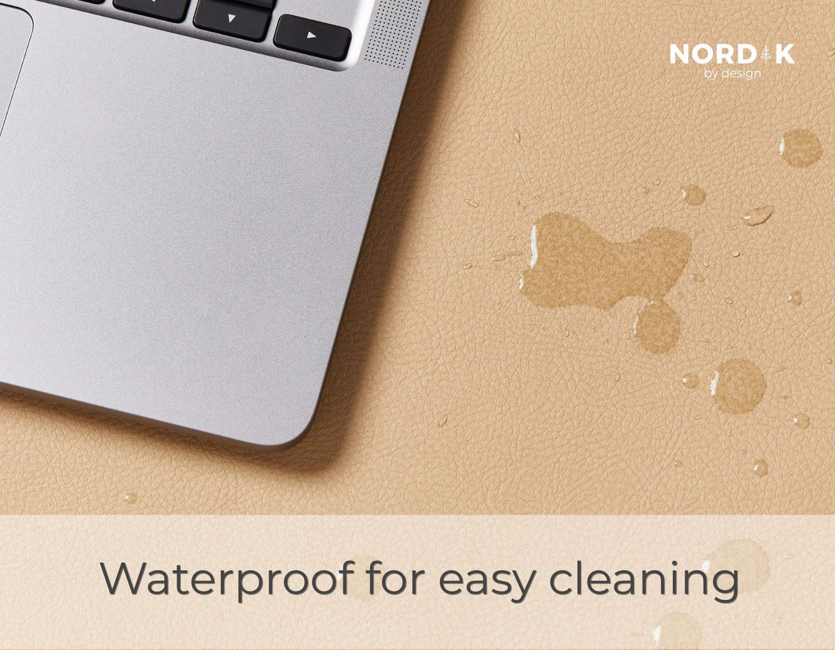Nordik Leather Desk Mat -Champagne Beige- Large Leather Desk Pad 35x17 in