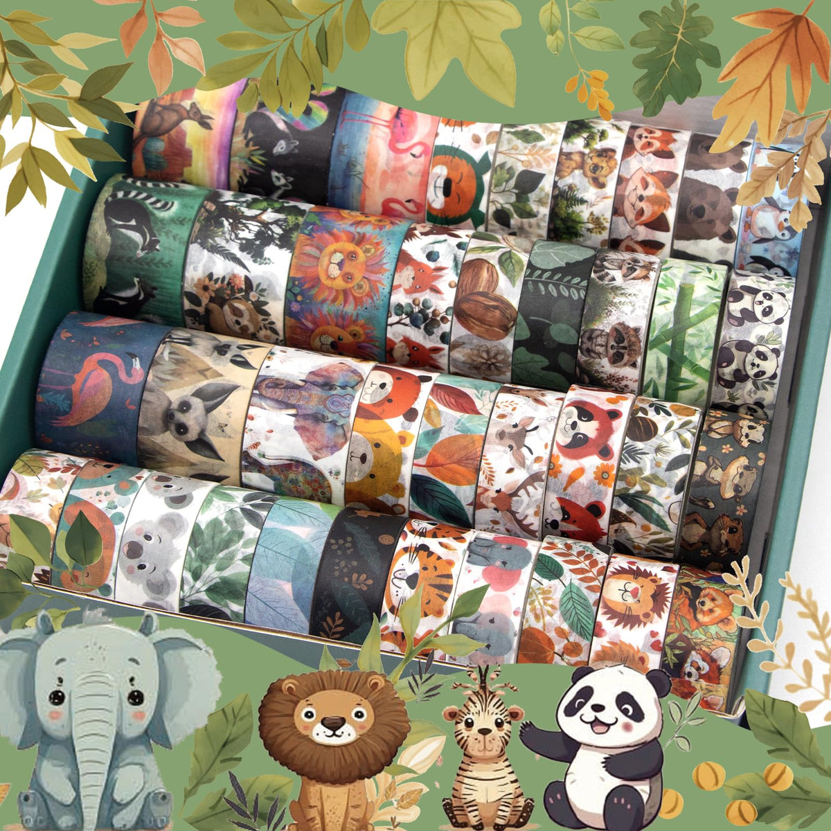 WAPETASHI Cute Washi Tape Set, 38 Rolls Animals Washi Tapes for Journaling Supplies, 25mm & 15mm