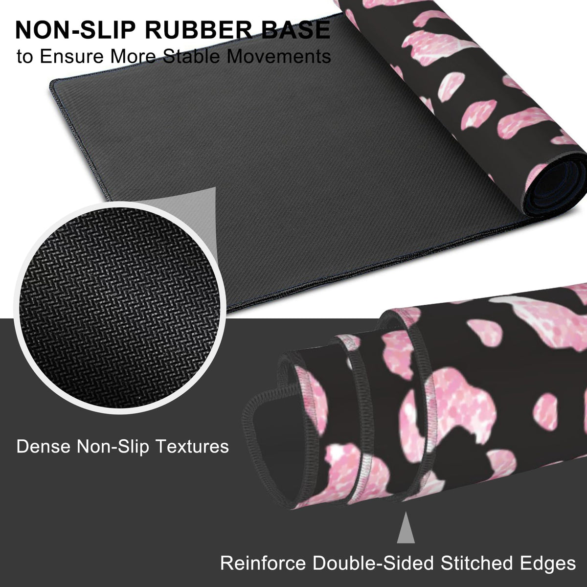 Mouse Pad, Large Rose Pink Leopard Printings Desk Mat, Extended Non-Slip Gaming Keyboard Mousepad
