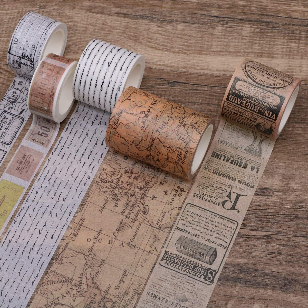 Knaid Vintage Washi Tape Set, Assorted 5 Rolls of Decorative Colored Masking Tapes for