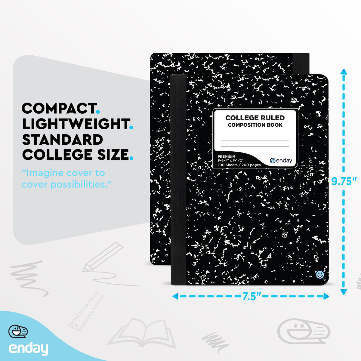 Enday Composition Notebook Hard Cover Marble composition notebook, 100 Sheets, Composition
