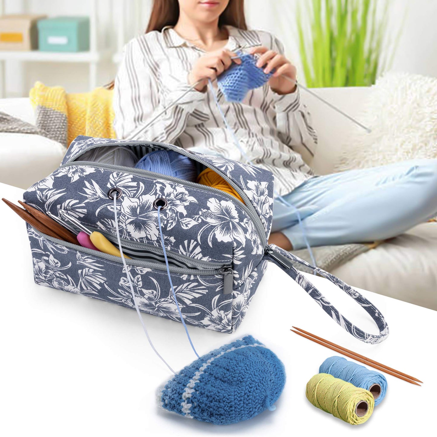 LUXJA Small Yarn Storage Bag for Yarn Skeins, Flowers
