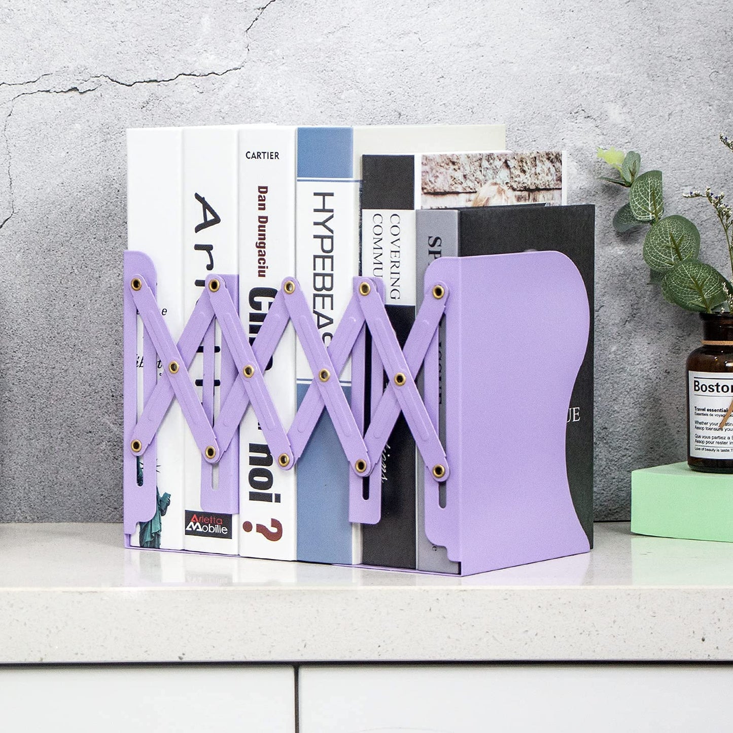 Aobopar Adjustable Metal Book Ends for Shelves Purple