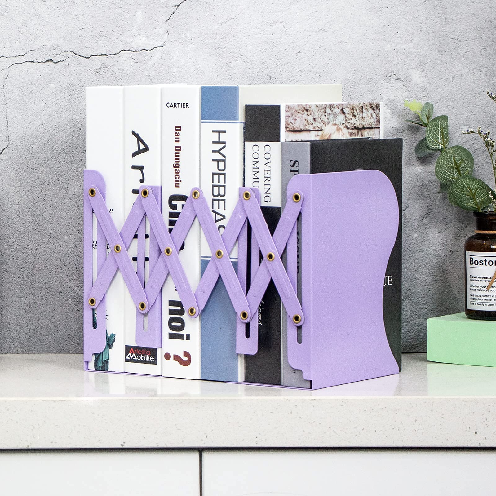 Aobopar Adjustable Metal Book Ends for Shelves Purple