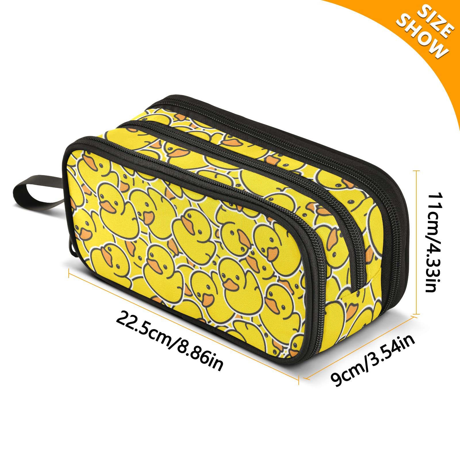 Sletend Pencil Case Yellow Duck Cartoon 3 Compartments Pencil Pouch