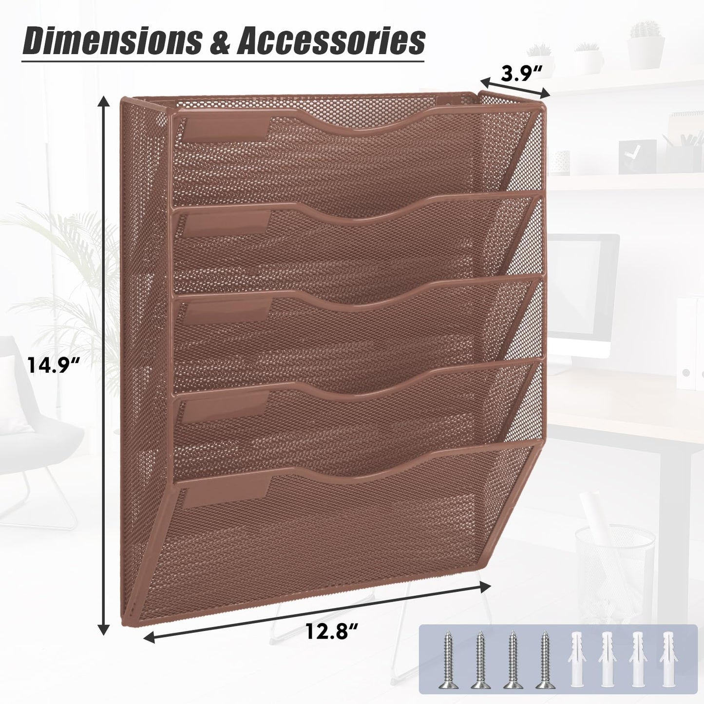 EASEPRES 5 Pocket Mesh Hanging Wall File Organizer, Wall Mounted Mail Paper Document Folder Holder