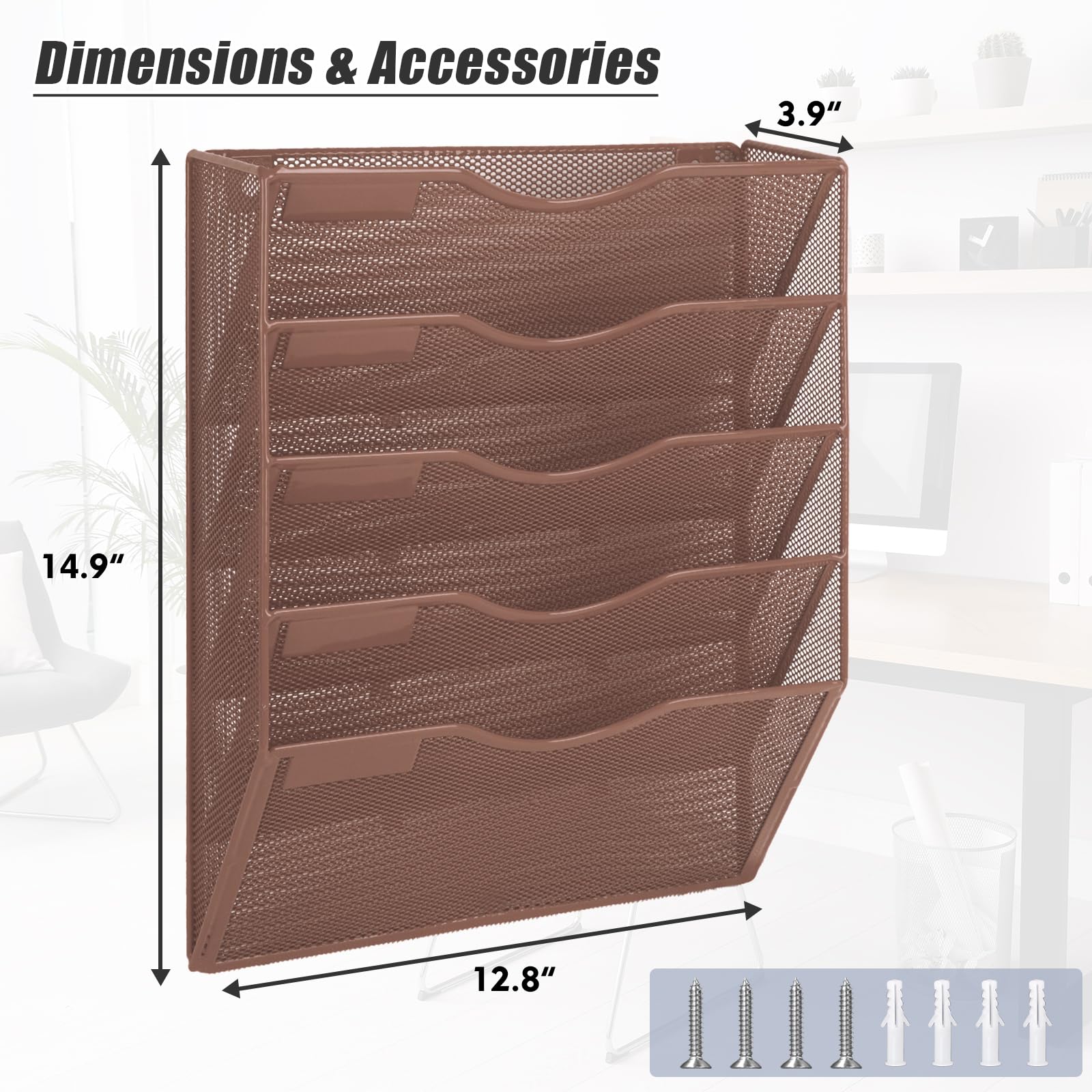 EASEPRES 5 Pocket Mesh Hanging Wall File Organizer, Wall Mounted Mail Paper Document Folder Holder