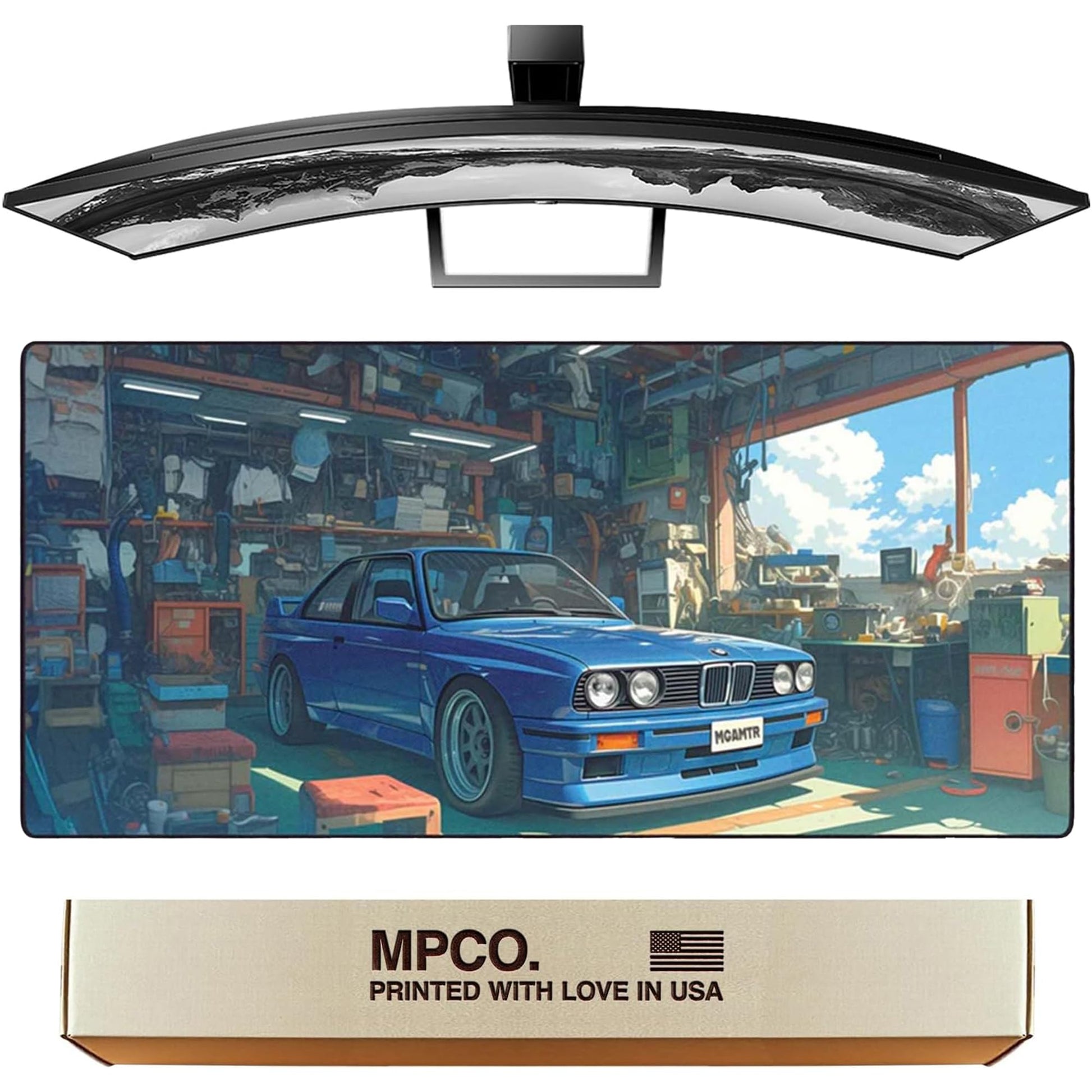 MPCO. Benjis-BMW Large Gaming Desk Pad, 36" x 17" Duraglyde Fabric Desk Mat