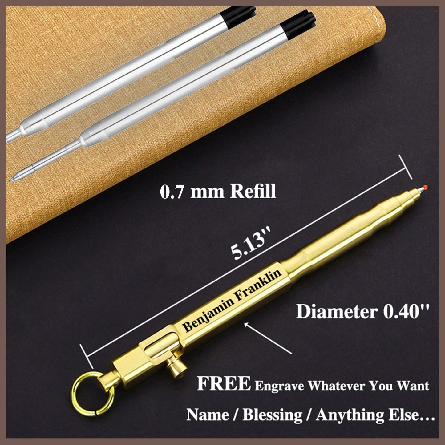Auchic Personalized Bolt Action Pen Gift Set Free Engraved Customed Pocket EDC Brass Ballpoint Pen