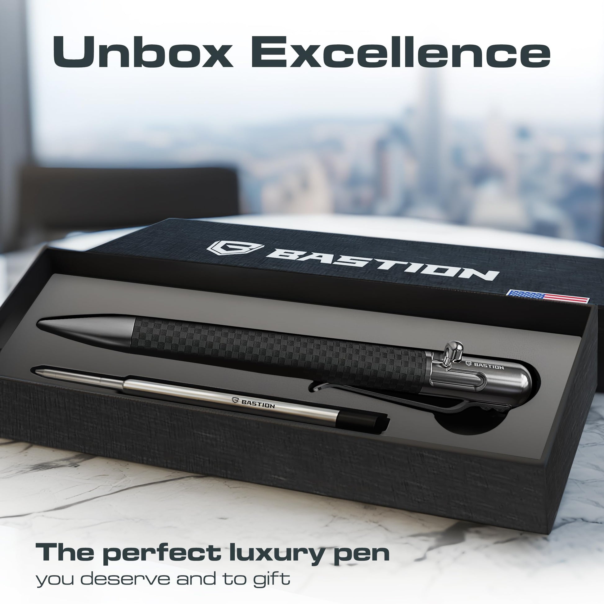 BASTION Bolt Action Pen, Carbon Fiber & Stainless Steel, HyperBolt EDC Pen, Refillable Lightweight
