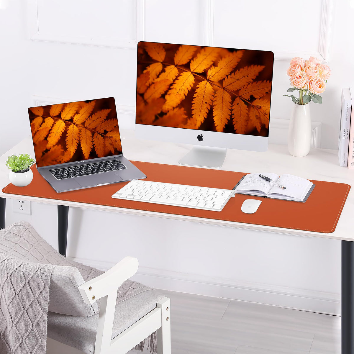 AFIING Cork Desk Mat 47" x 23.6", Dual-Sided Natural Cork & PU Leather Desk Pad, Non-Slip