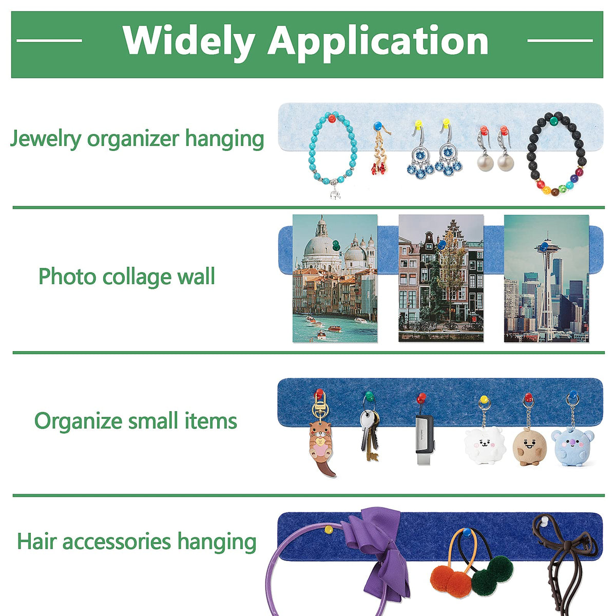 8 Pcs Felt Pin Board Bar Strips Bulletin Board for Bedrooms Offices Home Wall Decoration, Notice