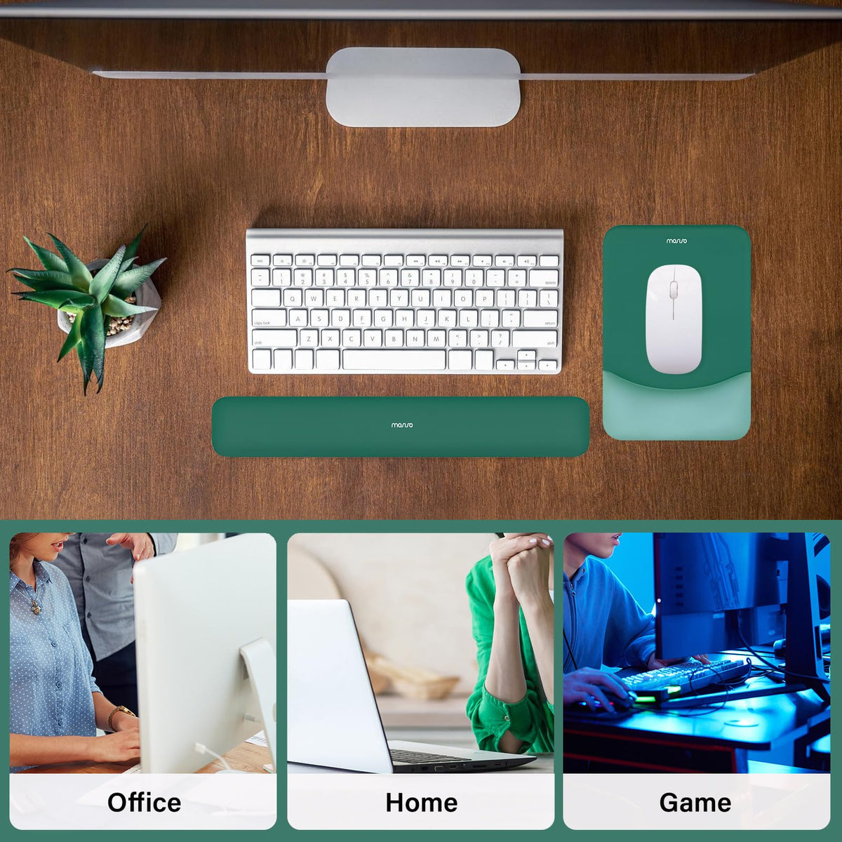 MOSISO Wrist Rest Support Mouse Pad & Keyboard Set, Peacock Green