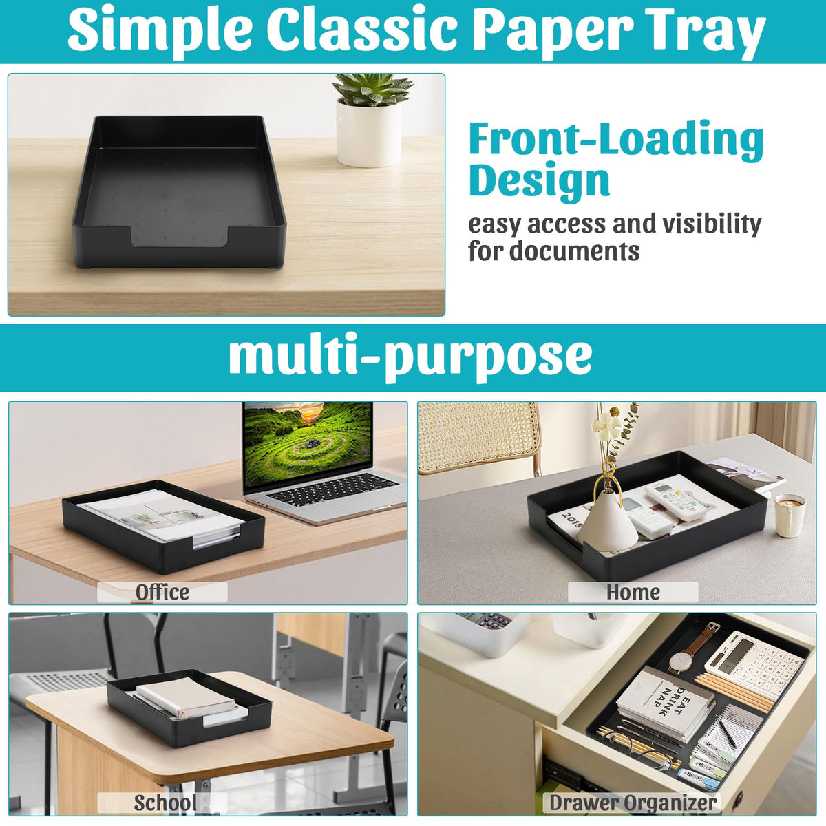 AZFUNN Paper Tray Organizer for Desk, Office Letter-Size Trays, Black 2 PCS