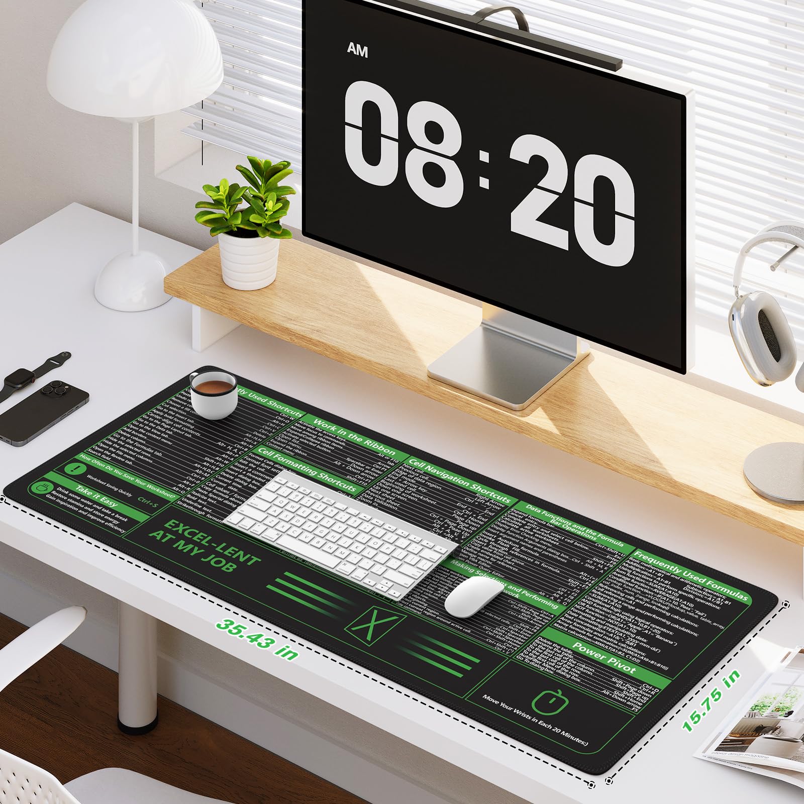 iCasso Excel Cheat Sheet Desk Pad, Excel Mouse Pad Shortcuts