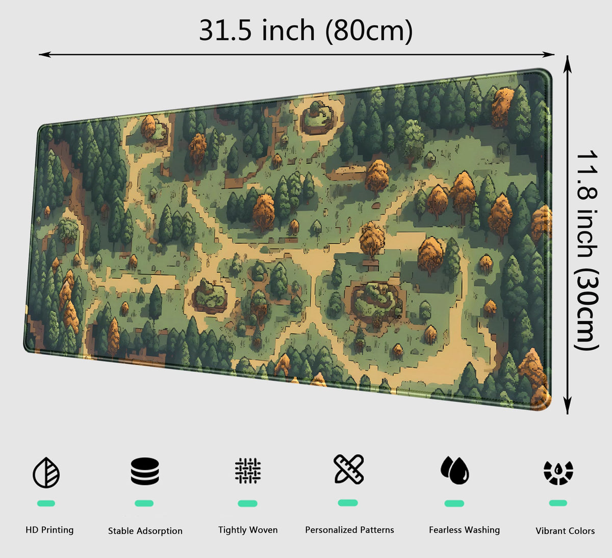 Retro Brown Green Desk Mat XL Large Gaming Green Forest Pixel Mouse Pad Non-Slip Rubber Base