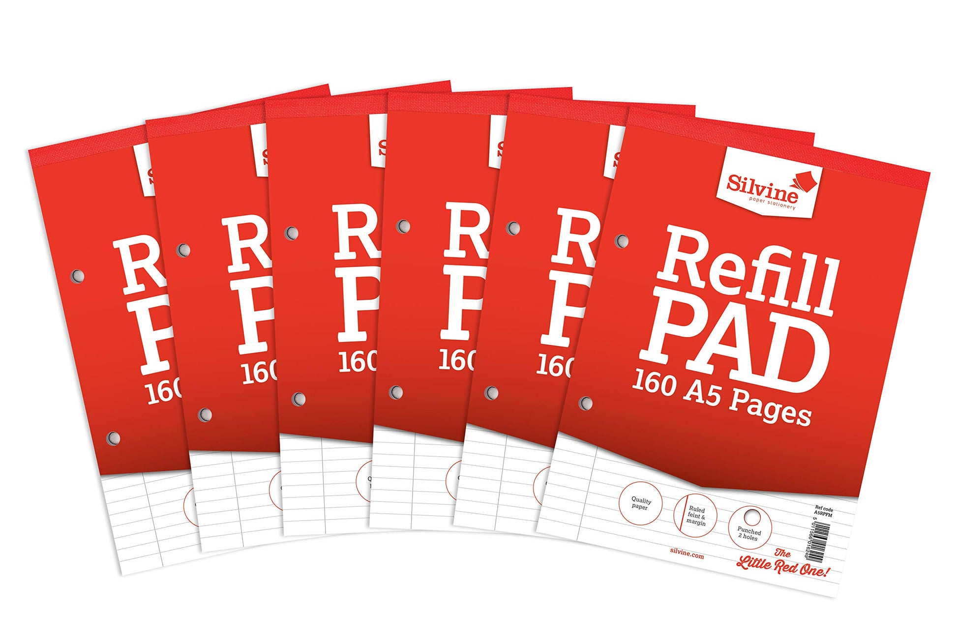 Silvine SV41642 A5 Refill Feint Pad,White(Pack of 6)