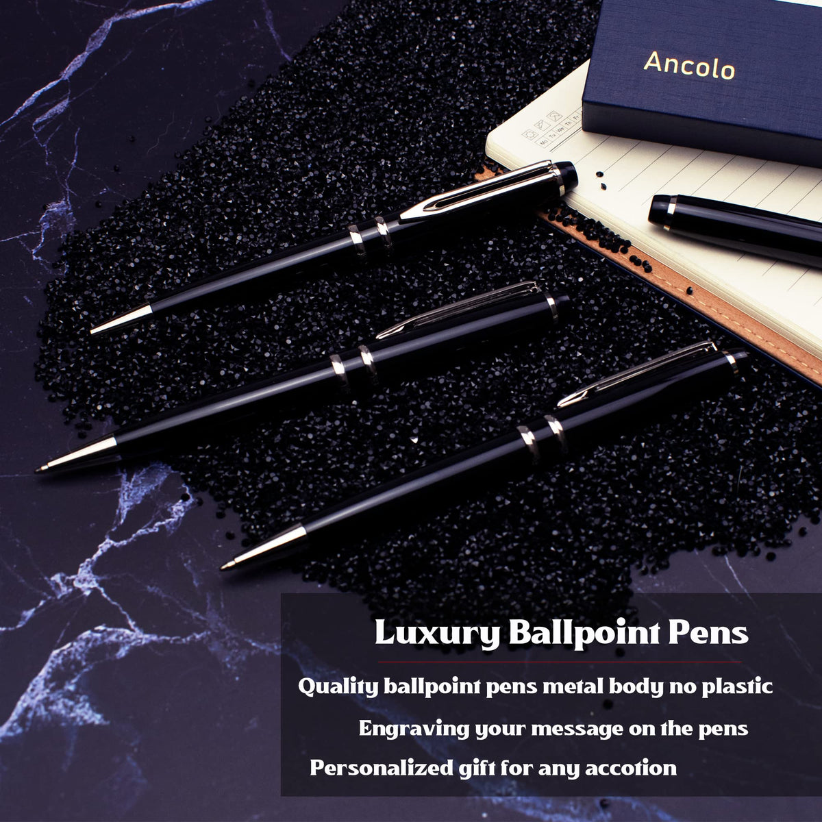Ancolo Personalized Ballpoint Pens - with Your Message Name on the Pens