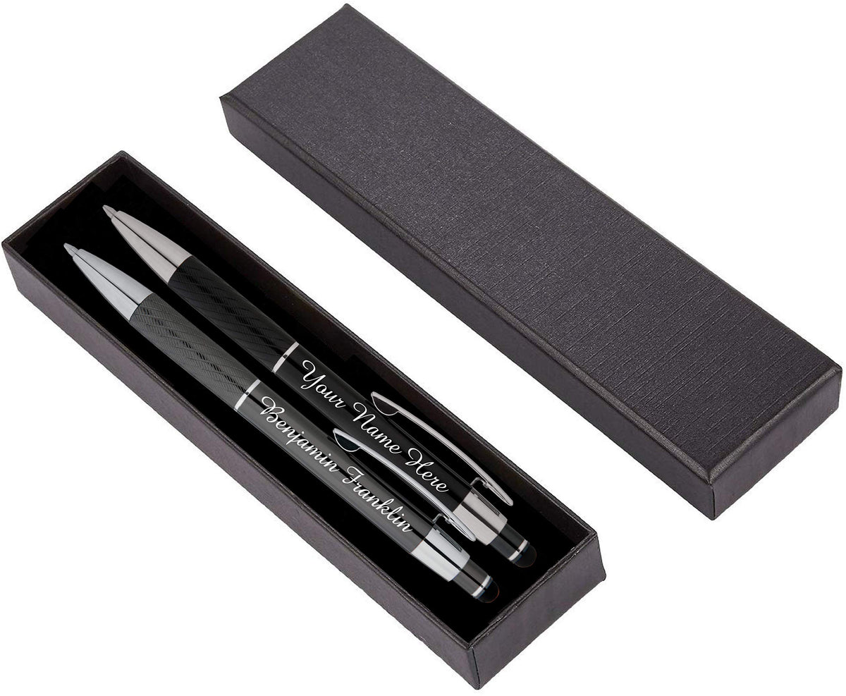 ExpressDesigns™ - Personalized Pens Gift Set - 2 Pack of Metal Pens w/gift box - Luxury Ballpoint