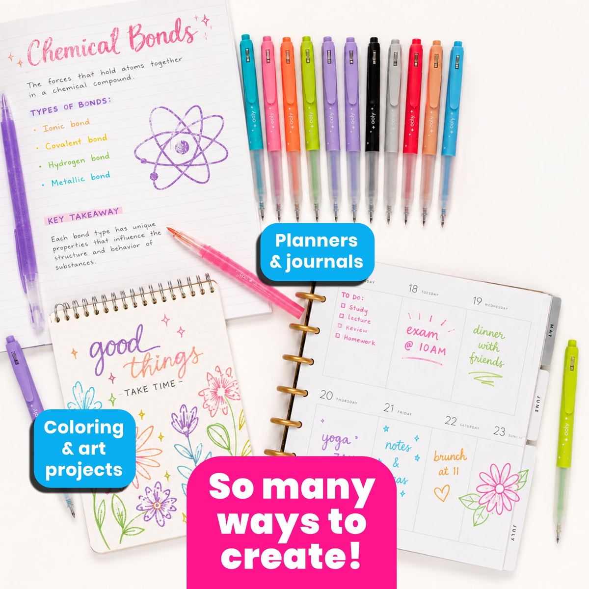 Ooly Oh My Glitter Gel Pens, Set of 12, Retractable