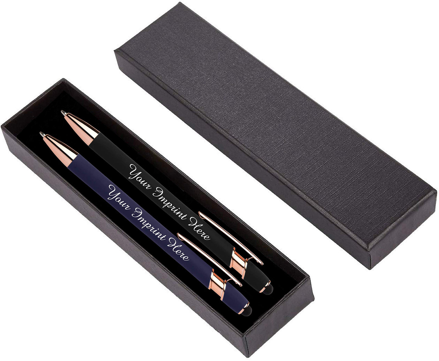 ExpressDesigns™ - Personalized Pens Gift Set - 2 Pack of Rose Gold Soft Touch Metal Pens w/gift box