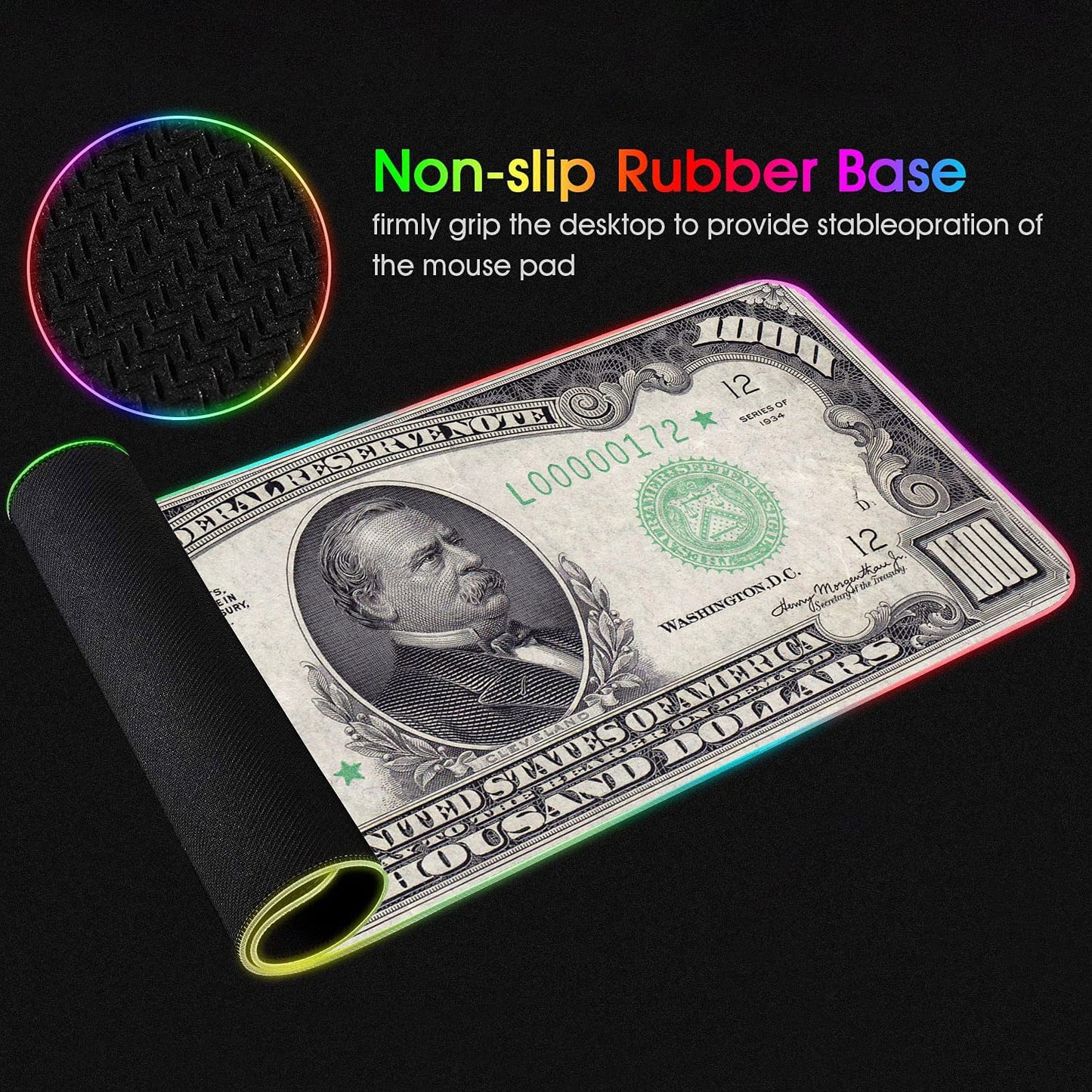 RGB Gaming Mouse Pad with Coffee Coaster, XXL Large Glowing LED Mousepad, Anti-Slip Rubber Base