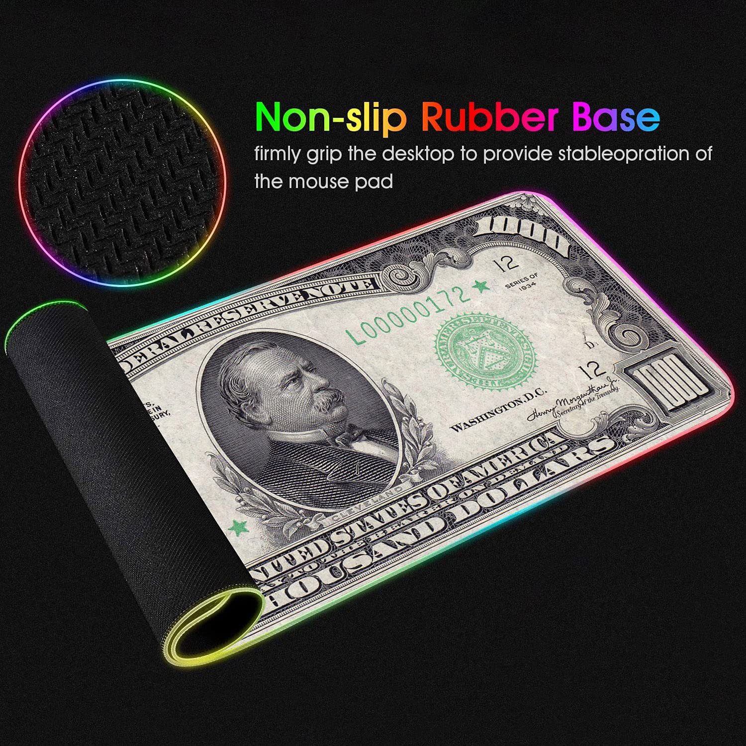 RGB Gaming Mouse Pad with Coffee Coaster, XXL Large Glowing LED Mousepad, Anti-Slip Rubber Base
