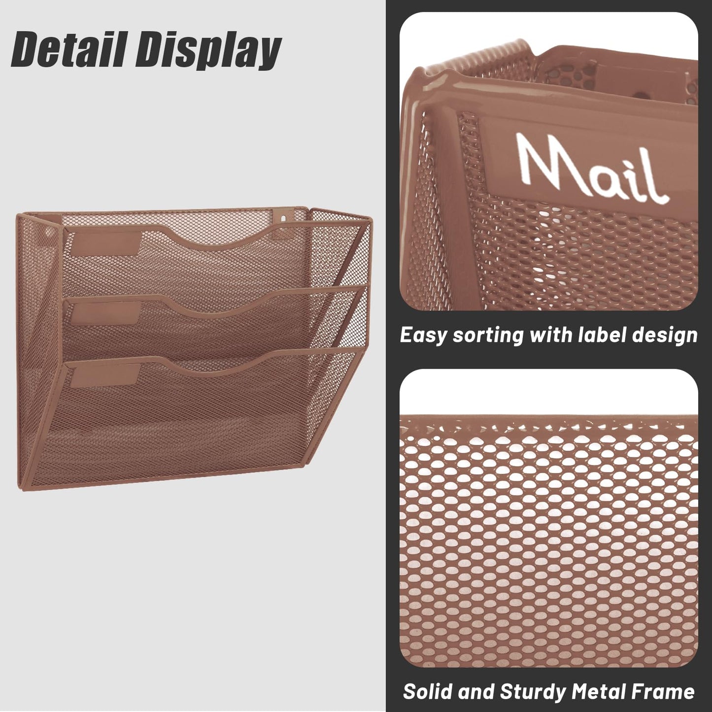EASEPRES 3 Pocket Mesh Hanging Wall File Organizer, Wall Mounted Mail Paper Document Folder Holder