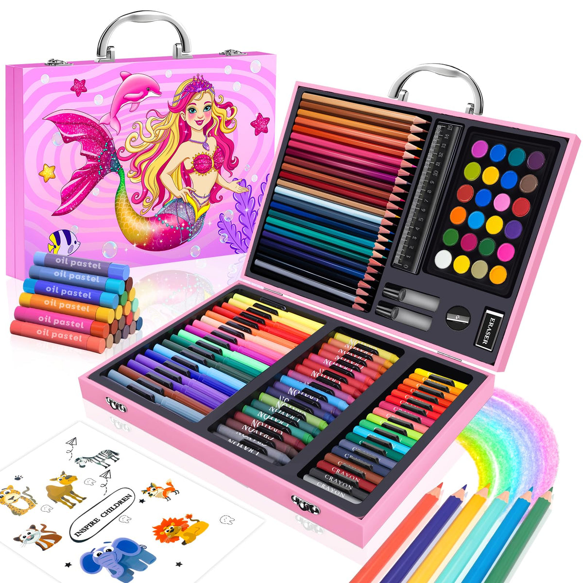 homicozy Art Supplies Kit for Kids Ages 4-12,Mermaid Art Case Coloring Set,Drawing Kits with