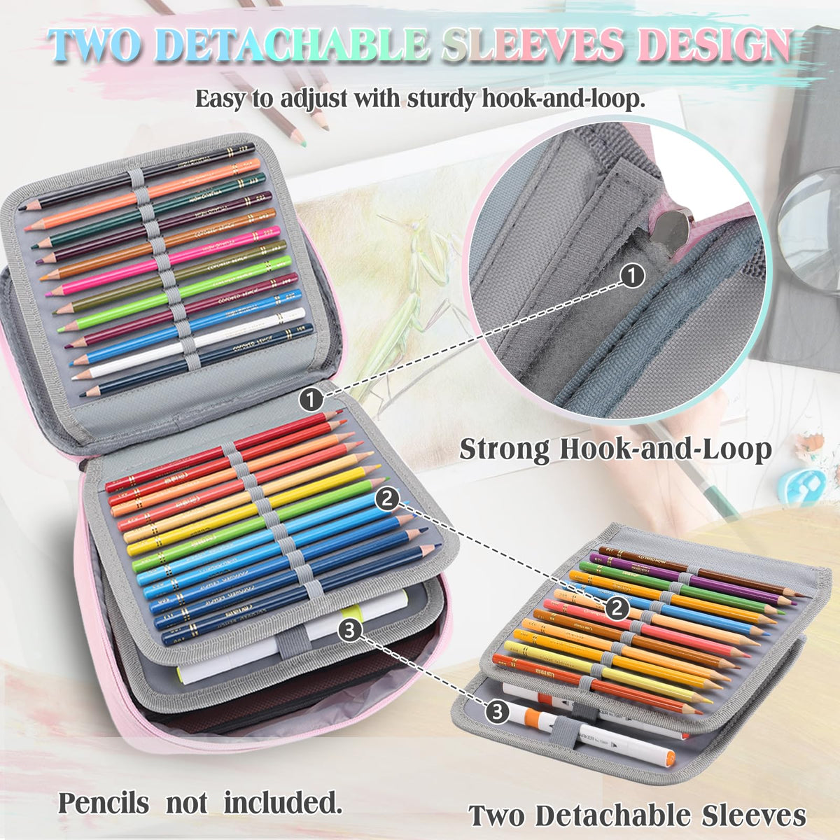VX VONXURY Large Pencil Case, 54-Slot Colored Pen Pouch 2 Removable Sleeves
