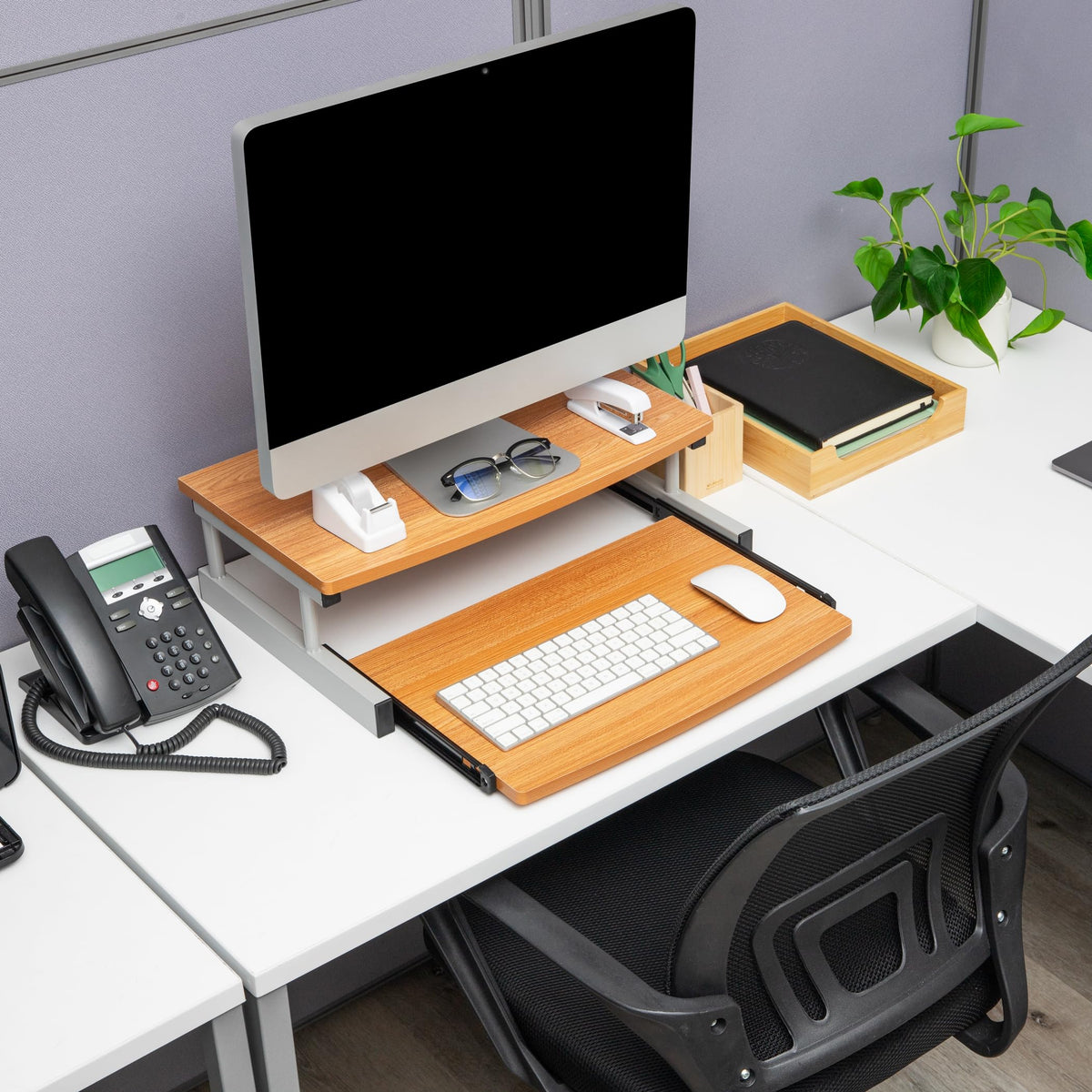 Mind Reader Monitor Stand, Sliding Keyboard Drawer, Laptop, Riser, Office, Wood/Metal, 20"L x