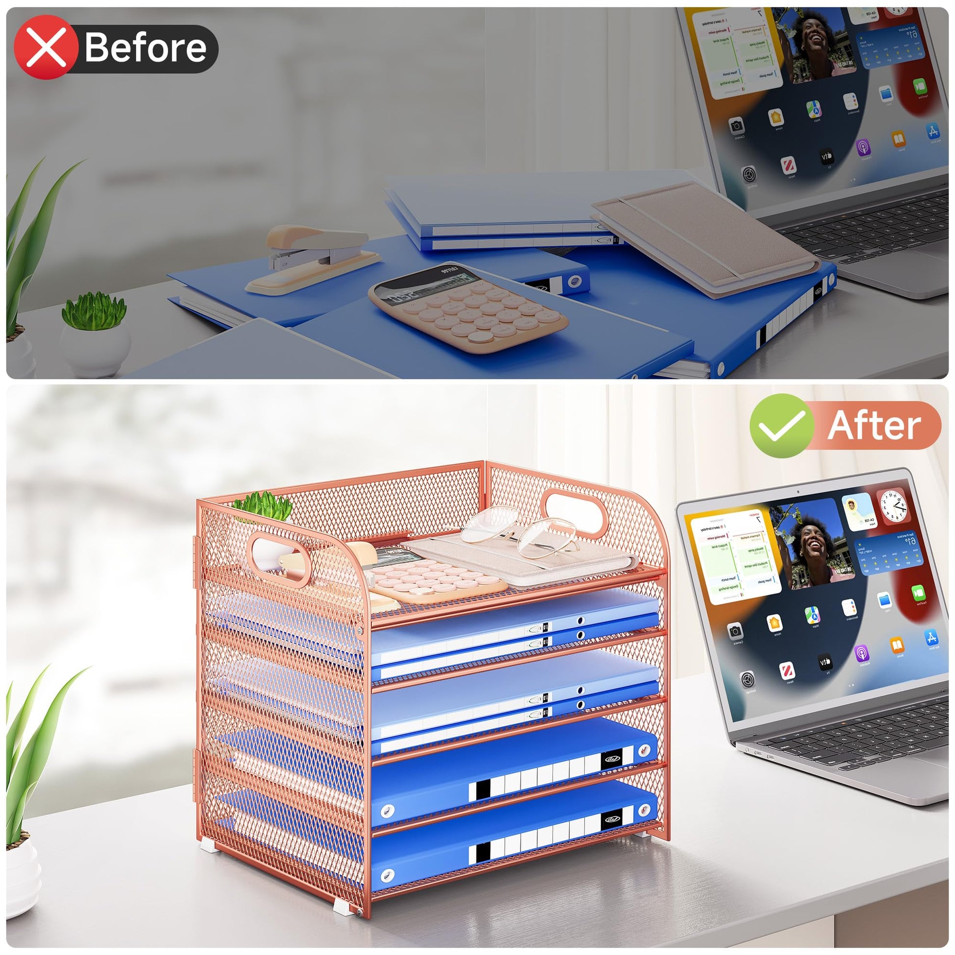 Kinkota Paper Organizer Letter Tray with Handle Mesh 5 Trays