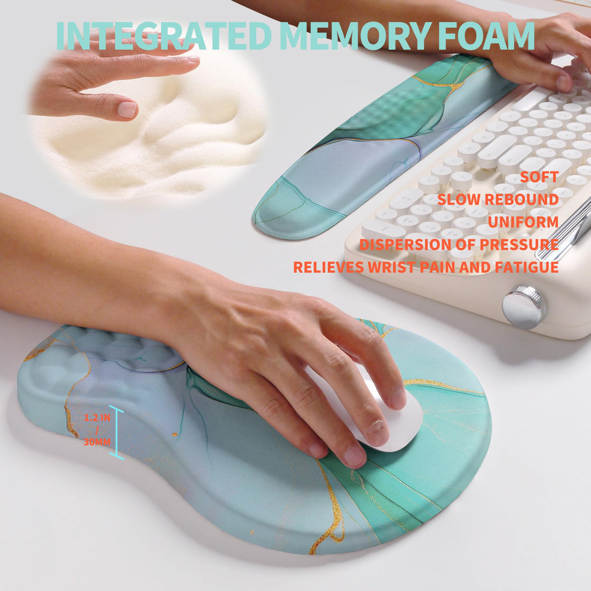 KUOSGM 2-in-1 Ergonomic Set, Wave Rise Keyboard Wrist Rest and Massage Bulge Slope Mouse Pad Wrist