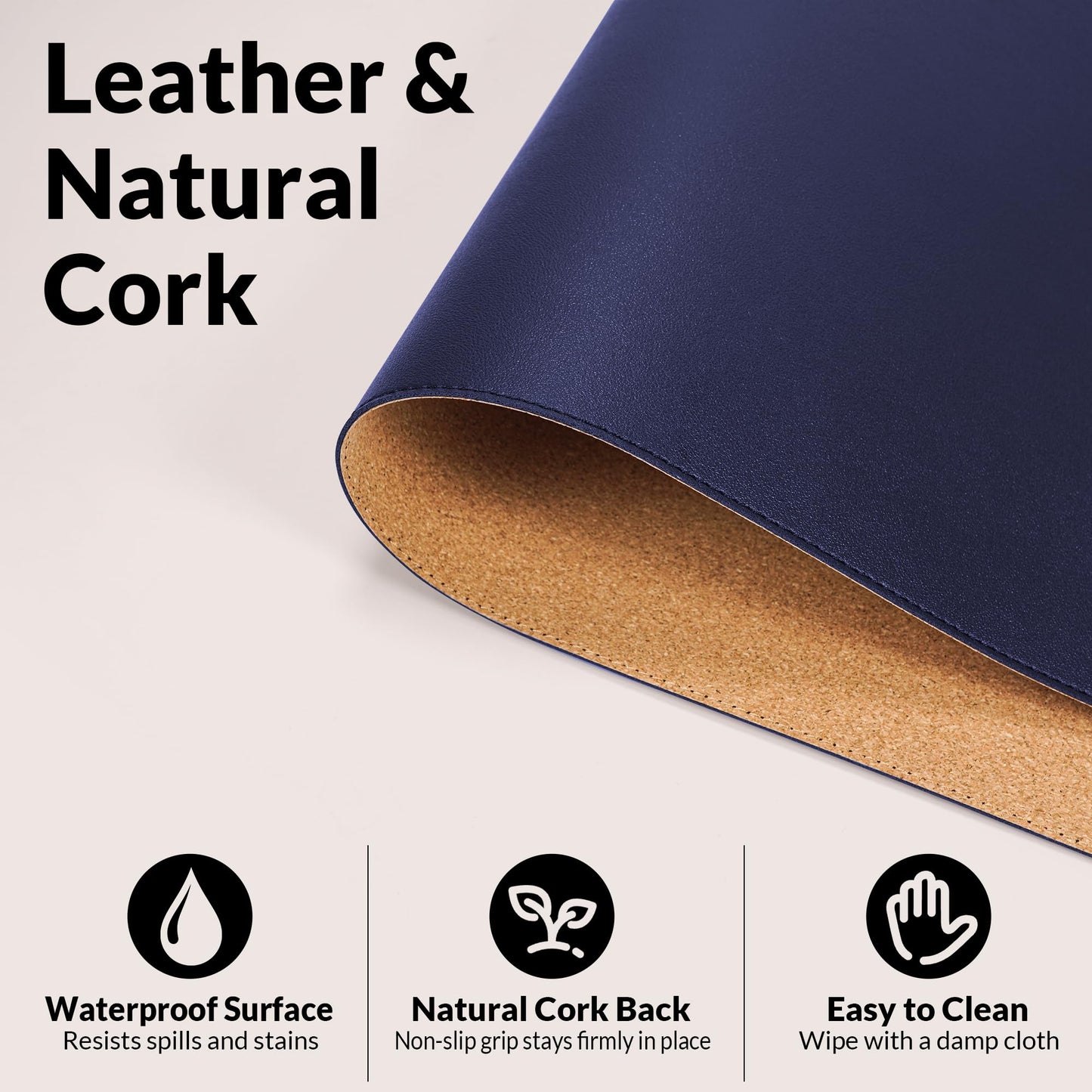 AFIING Cork Desk Mat, Sapphire Blue, 35.4" x 17"