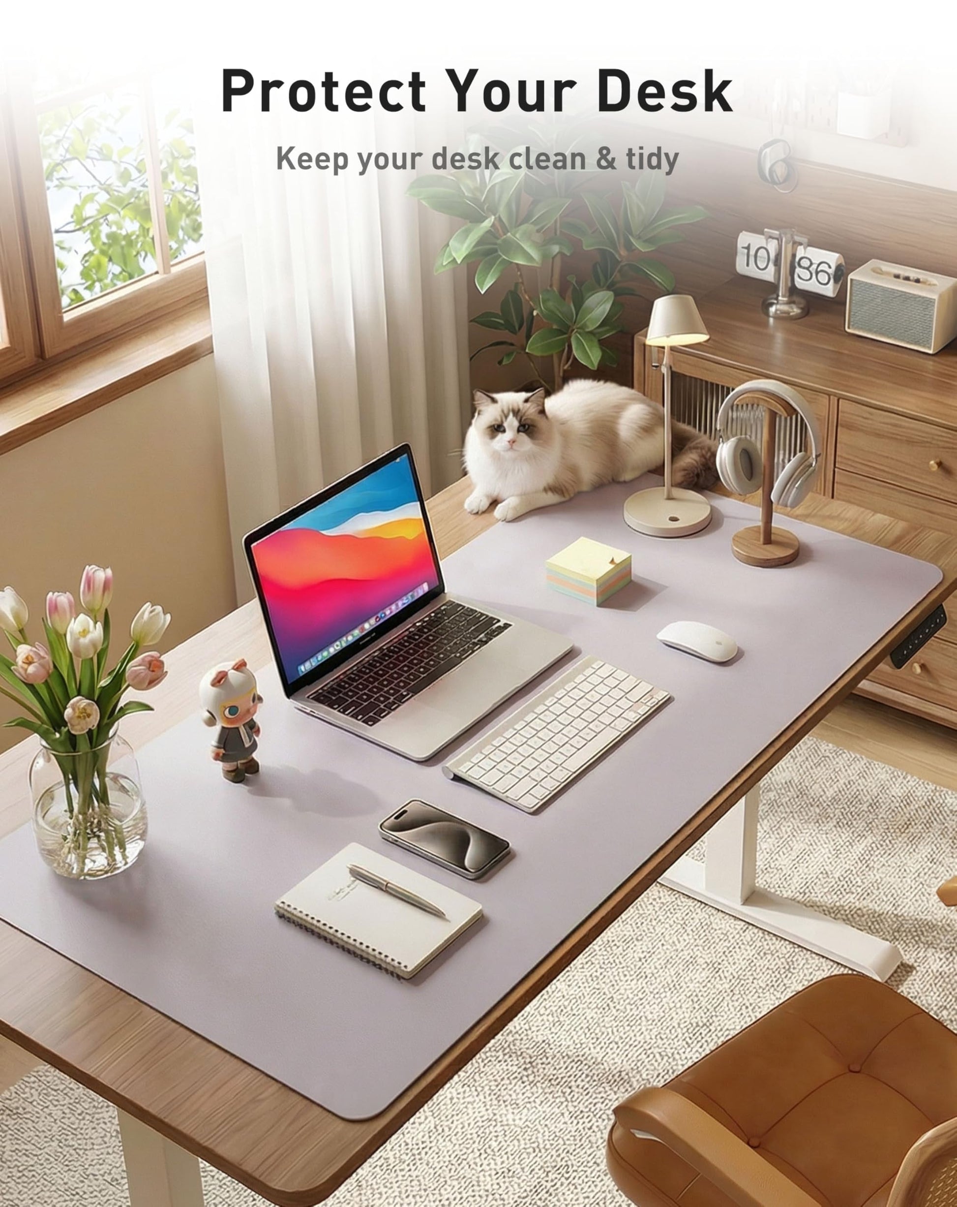 Aothia Faux Leather Desk Mat - Large Mouse Pad, Non-Slip PU Leather Blotter, Waterproof Writing