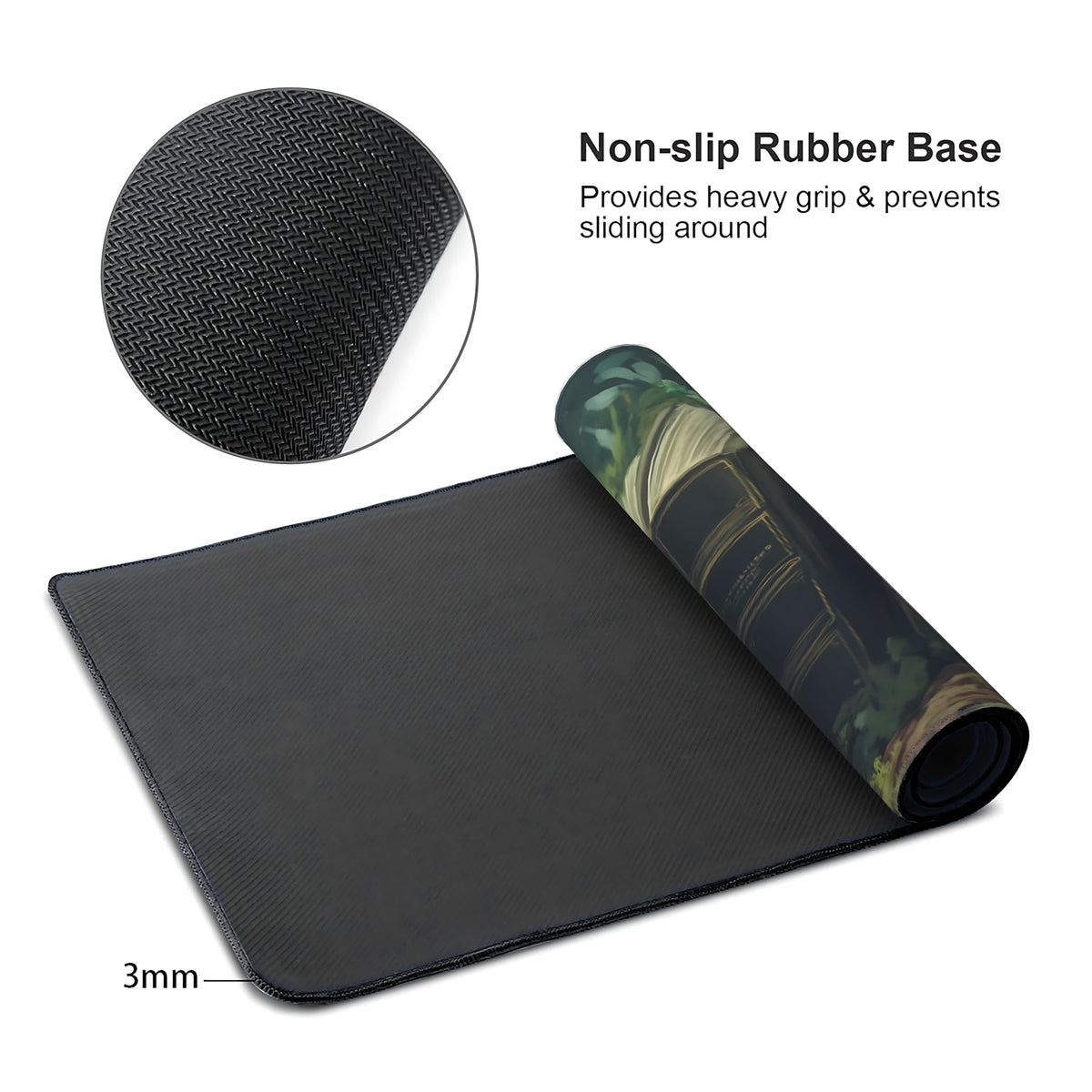Floral Aesthetic Book Gaming Mouse Pad, Forest Green Moody Forest Desk Mat with Anti-Slip Base &