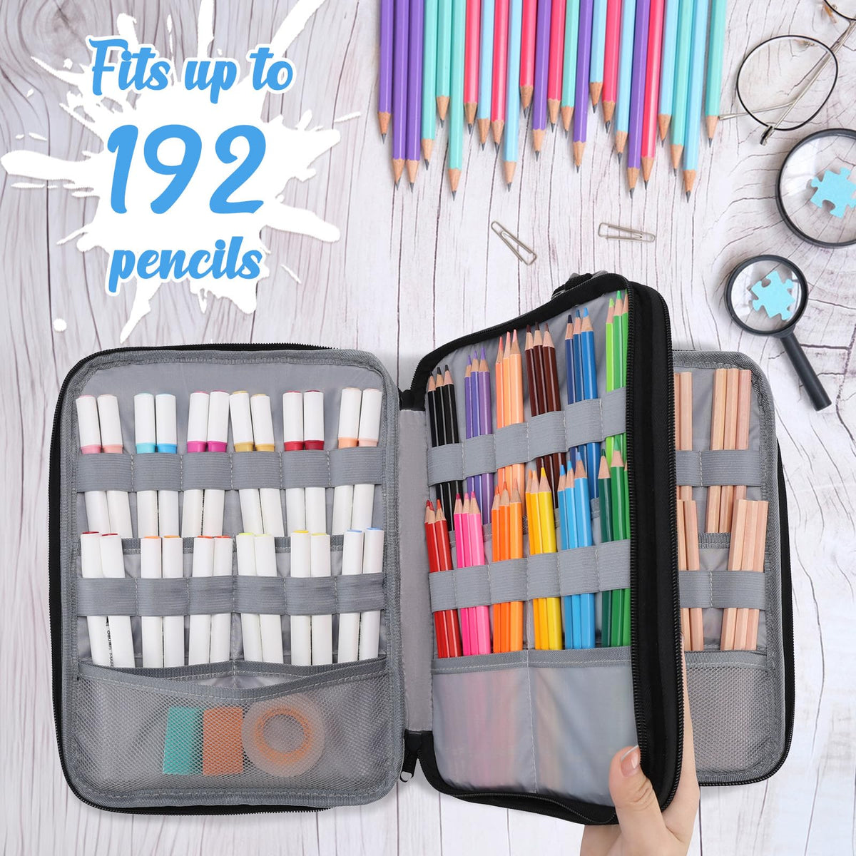VASCHY Colored Pencil Case, Corduroy Large Pencil Pouch for Art Pens Markers Gel Pens Big Holder