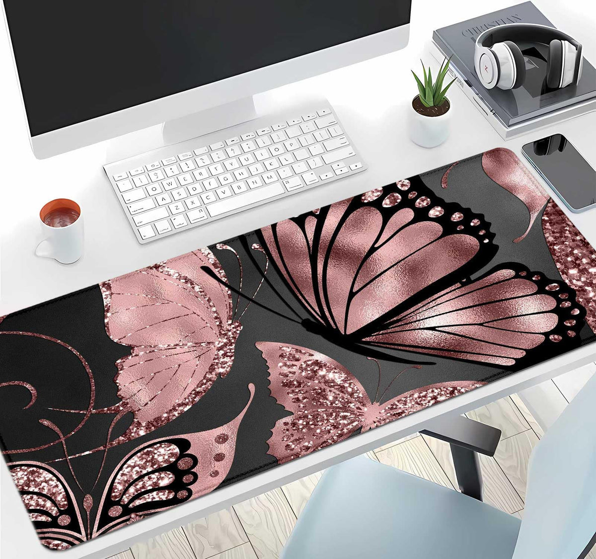IMAYONDIA Gaming Mouse Pad for Women, Large Non-Slip Rubber Base Mousepad with Stitched Edges
