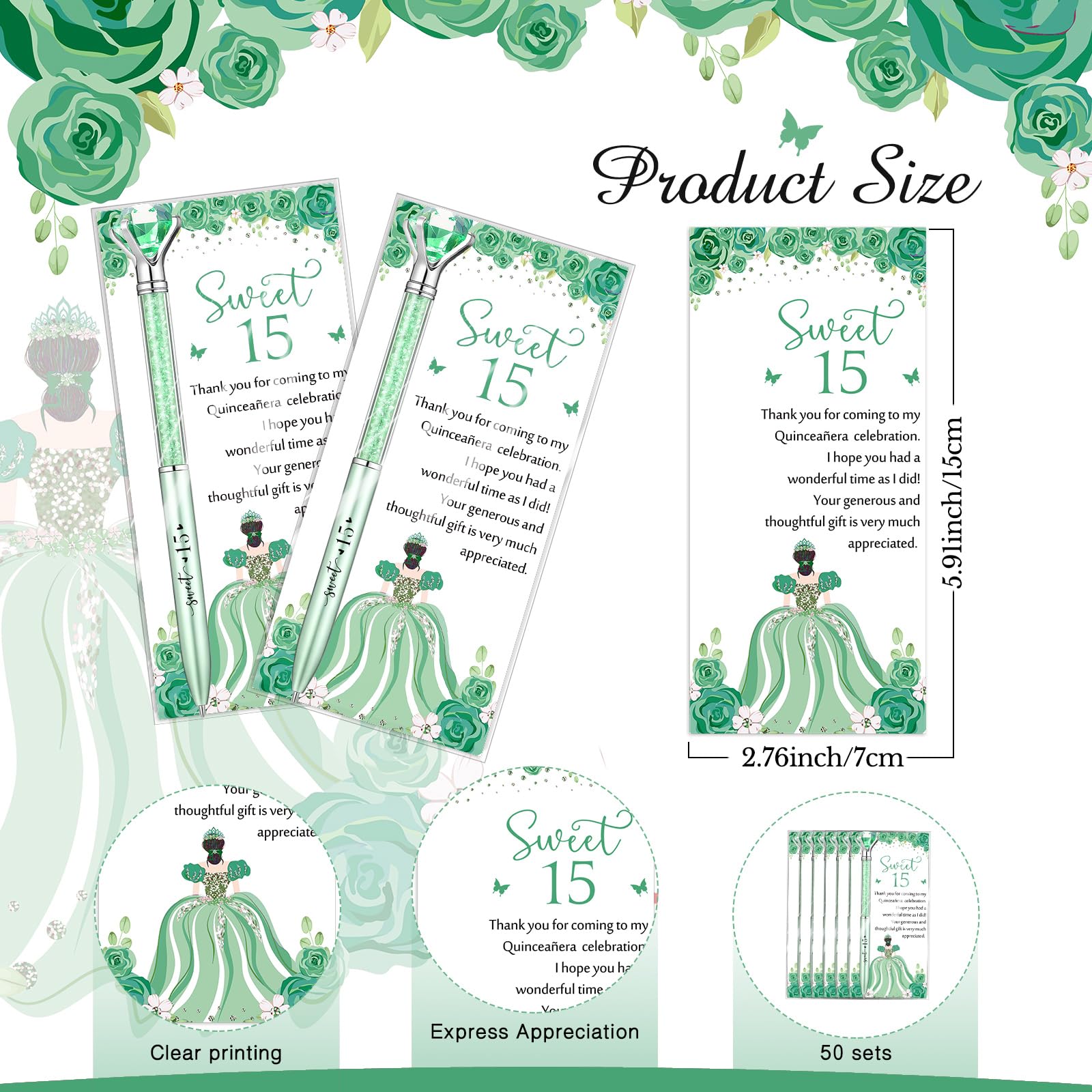 Sayglossy 50 Set Quinceanera Party Favor Sweet Gift, 15th, Green