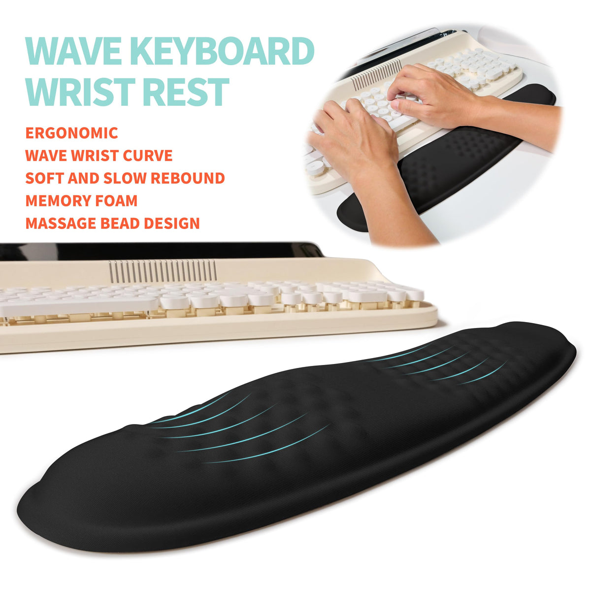 KUOSGM 2-in-1 Ergonomic Set, Wave Rise Keyboard Wrist Rest and Massage Bulge Slope Mouse Pad Wrist