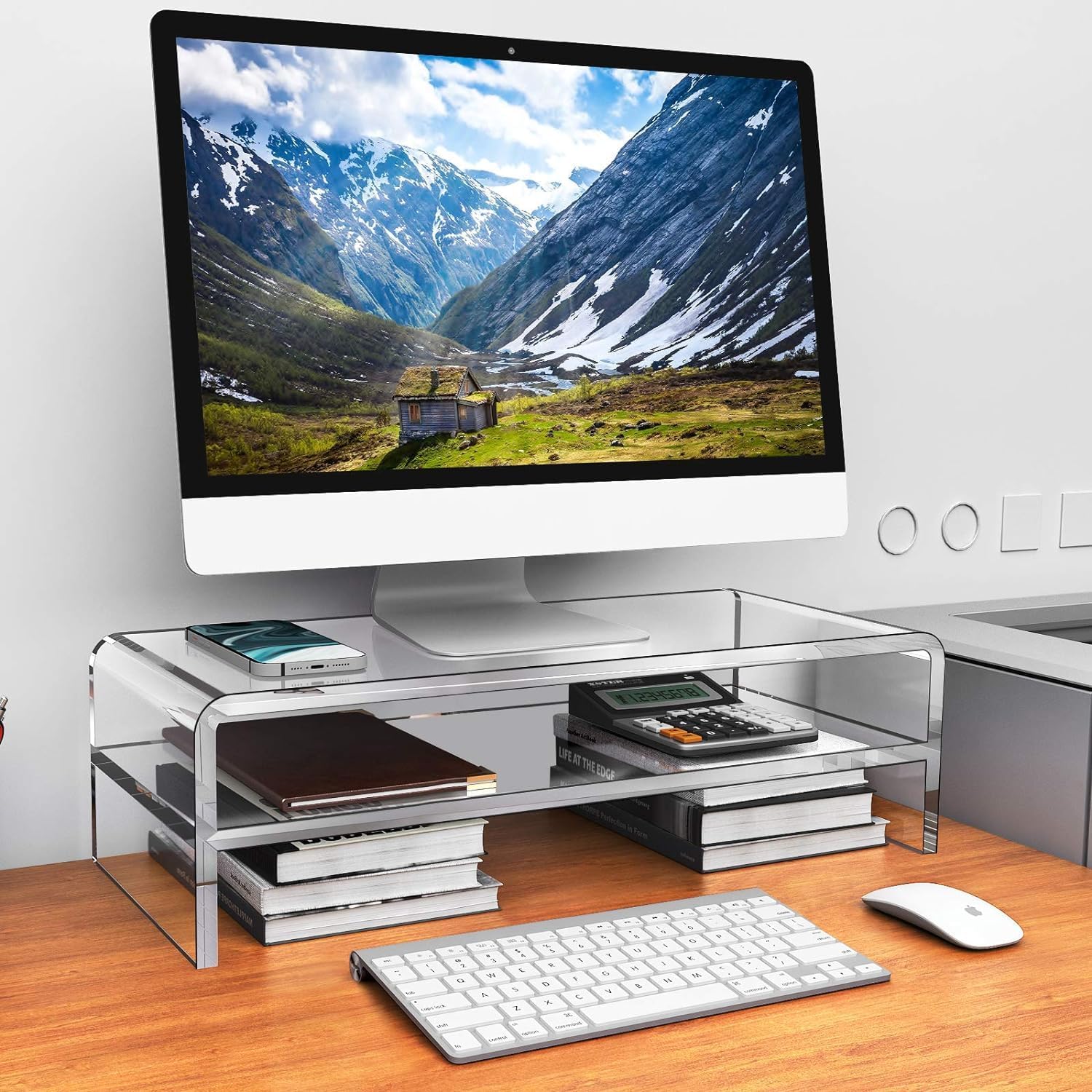 Egchi Acrylic Monitor Stand, 2 Tiers Computer Monitor Riser(20x8x5.5 Inch), Monitor Riser/Computer