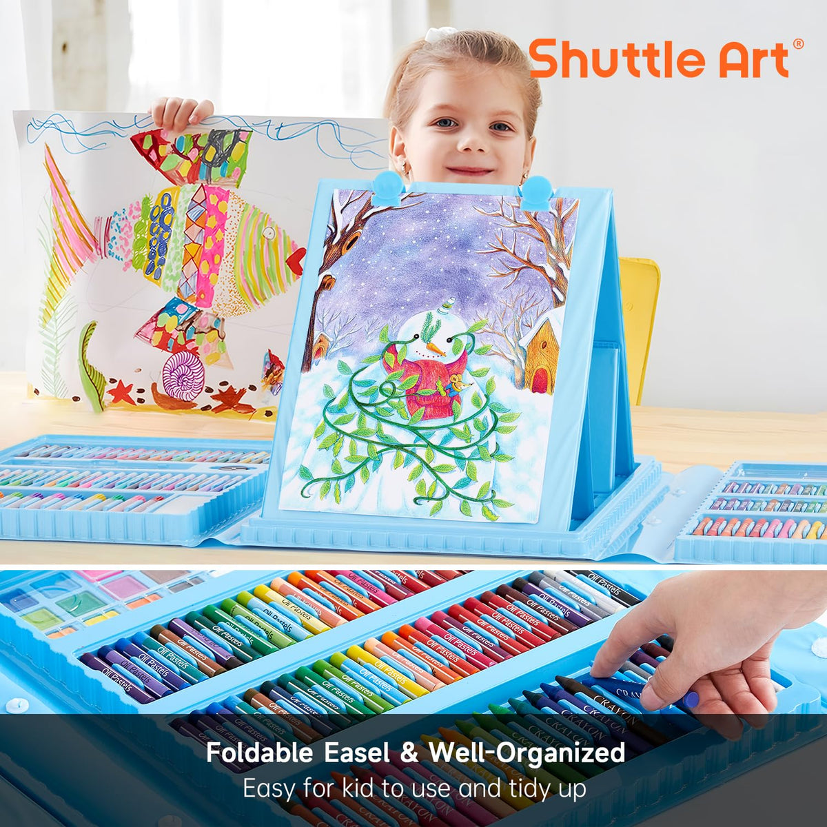 Shuttle Art 335 Piece Kids Art Set, Multi-Media Art Supplies, Gift Art Kit with Trifold Easel, 2