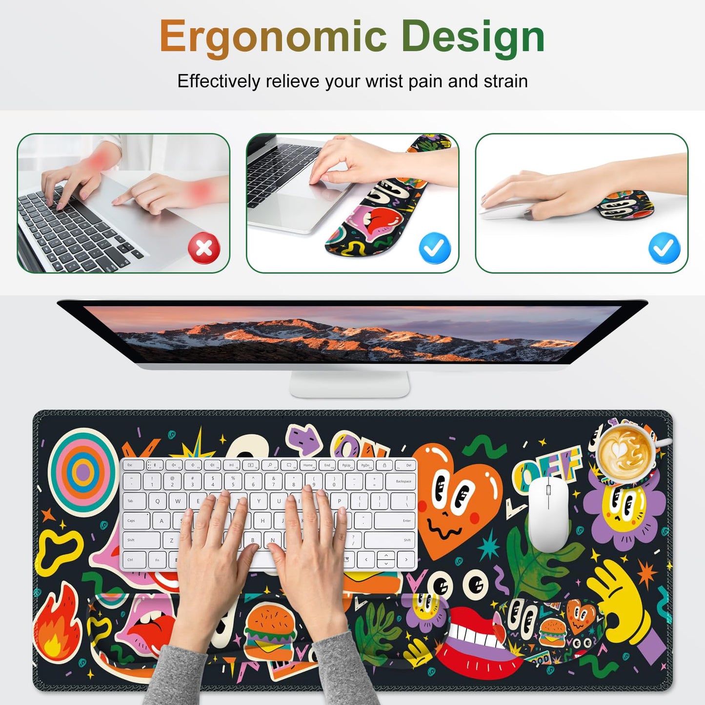 NXZGO Large Gaming Mouse Pad Set, 4 in 1 Extended Keyboard Desk Mat with Wrist Rest, Computer Game