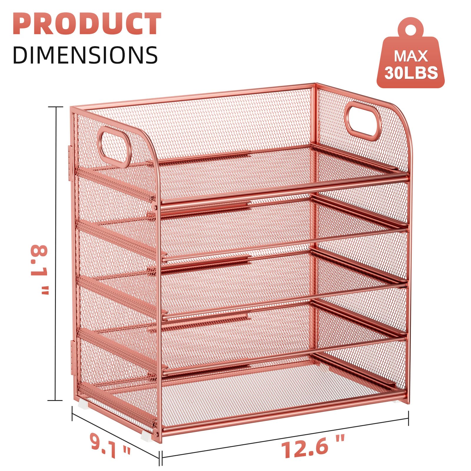 Marbrasse 5 Tier Paper Organizer Letter Tray, Mesh Desk File Organizer with Handle, Paper Sorter
