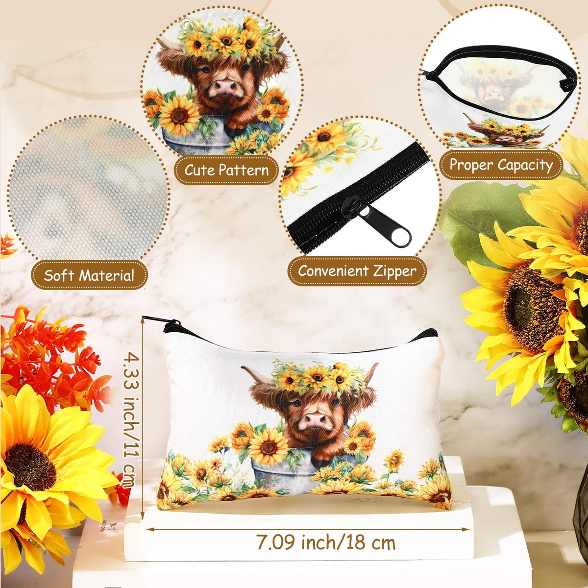 Eaasty 20 Pieces Highland Cow Gift Set Sticky Notes with Pens, Pencil Bags Makeup Bags Animal Lover