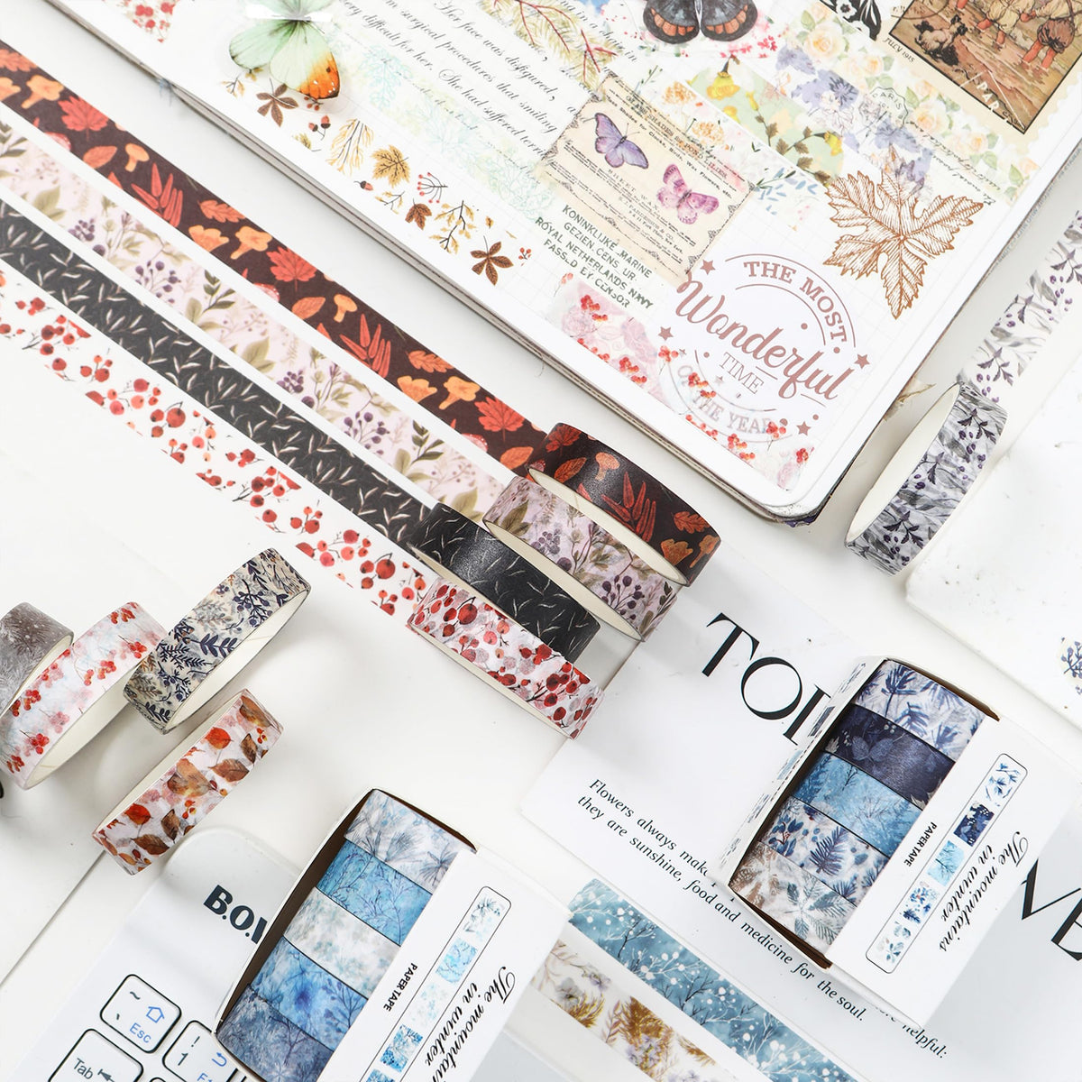 YUBX Flowers Washi Tape Set 60 Rolls Leaves Patterns Decorative Skinny Snow Masking Tapes for Arts