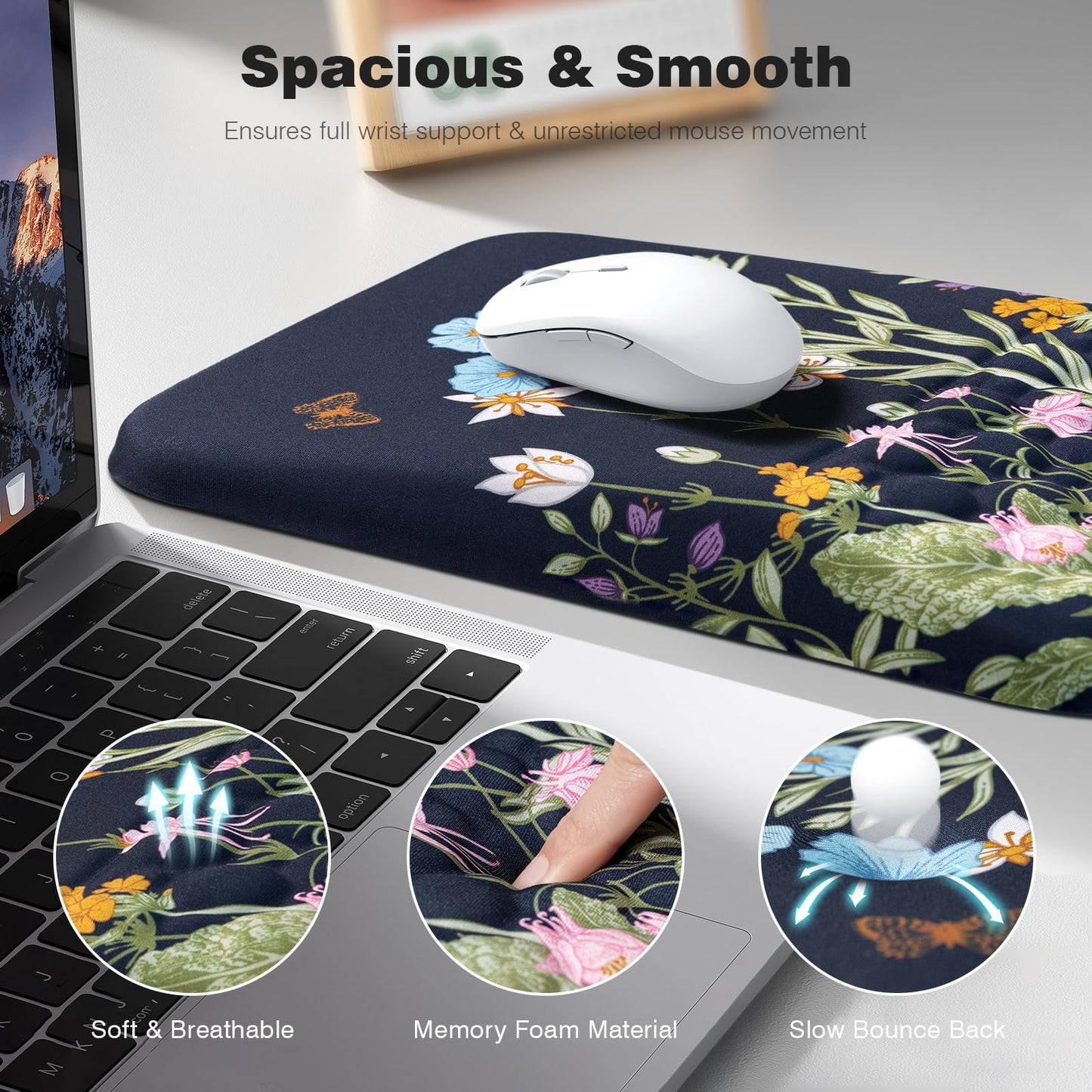 Ospelelf Mouse Pad with Wrist Rest Floral Ergonomic Comfortable Pain Relief Mousepad Wrist Support
