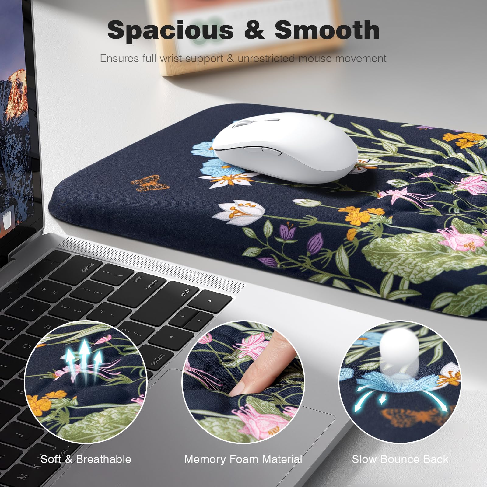 Ospelelf Mouse Pad with Wrist Rest Floral Ergonomic Comfortable Pain Relief Mousepad Wrist Support