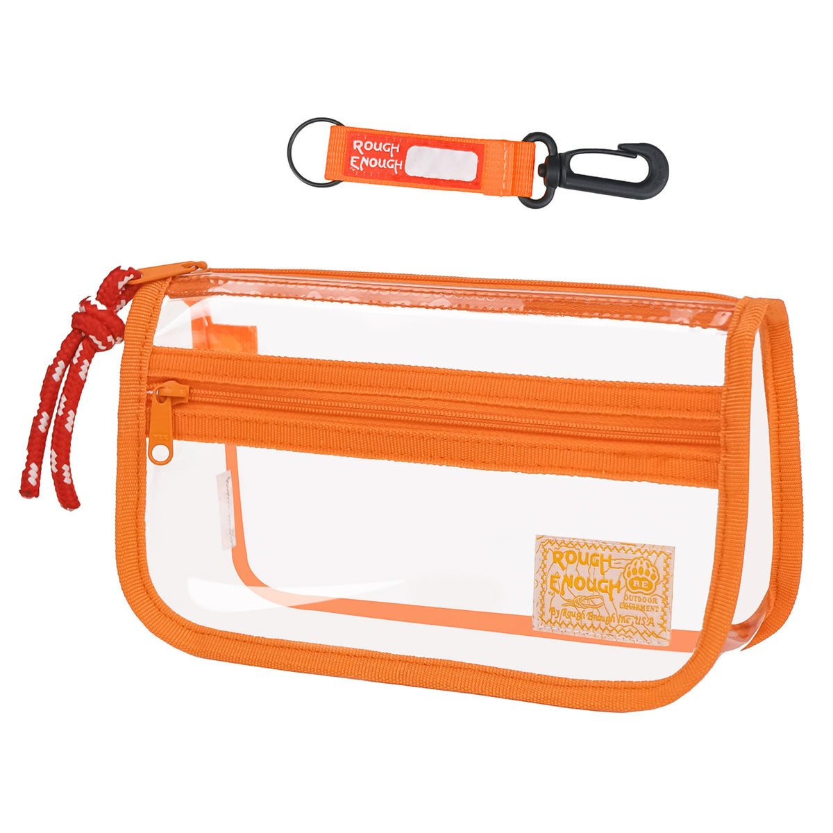 Rough Enough Clear Pencil Case for School, 60+ Pencils Capacity, Orange